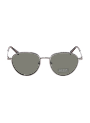 Guess Full-Rim Round Shiny Gunmetal Sunglasses for Men, Green Lens, GU5205 08N, 52/18/145