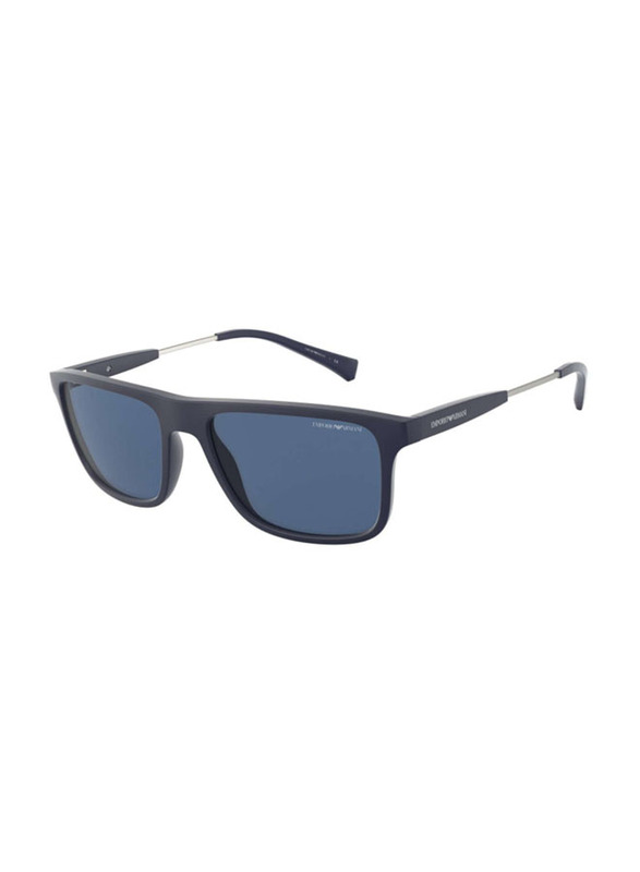 Emporio Armani Full-Rim Rectangle Blue Sunglasses for Men, Dark Blue Lens, 0EA4151F 575480, 57/18/145