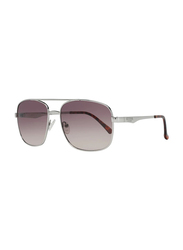 Guess Polarized Full-Rim Pilot Silver Sunglasses For Men, Gradient Brown Lens, GF0211 10F, 58/17/140