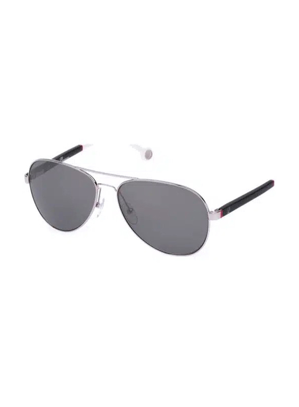 Carolina Herrera Full-Rim Pilot Silver/Black Unisex Sunglasses, Grey Lens, SHE070V 58579X