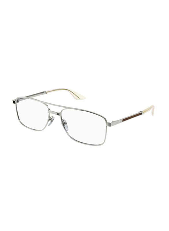 Gucci Full-Rim Rectangular Silver Eyeglasses for Men, Clear Lens, GG0986O 003 56, 56/16/150