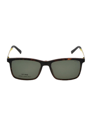 Sting Polarized Full-Rim Square Havana Sunglasses Unisex, Green Lens, SST412 878P, 55/17/140