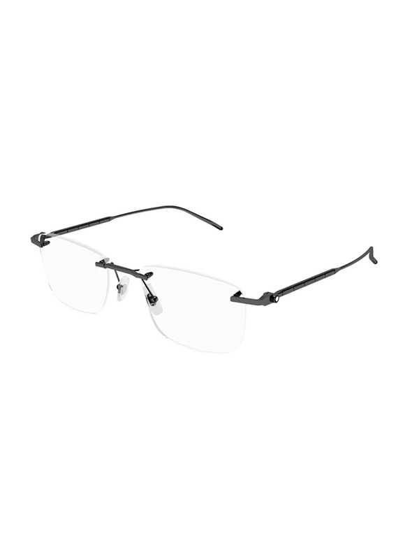 Mont Blanc Rimless Square Dark Ruthenium Grey Eyewear Frames For Men, Mirrored Clear Lens, MB0215O-003, 55/20/145