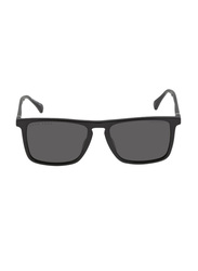 Hugo Boss Polarized Full-Rim Square Black Sunglasses for Men, Grey Lens, BOSS 1082/S/IT 0807 M9, 41/18/140