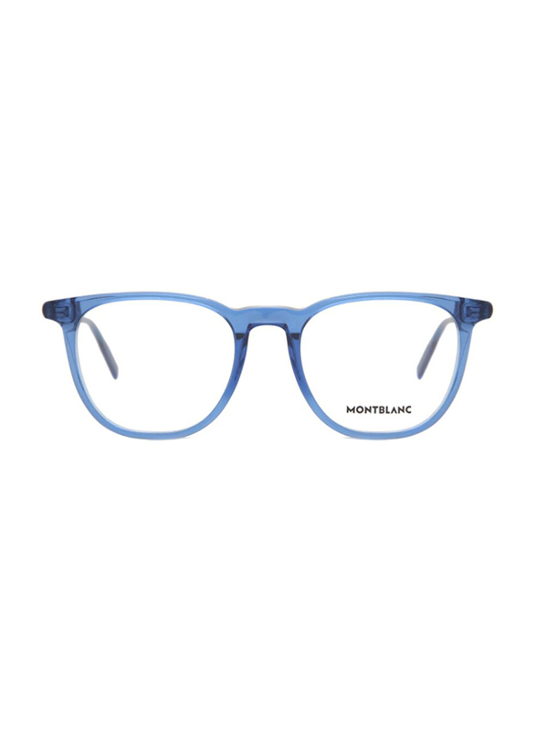 

Mont Blanc Full-Rim Square Transparent Shiny Blue Eyewear Frames For Men, Mirrored Clear Lens, MB0010O 017, 51/20/145