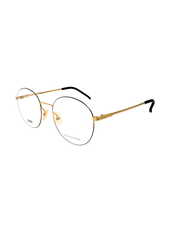 Fendi Full-Rim Round Gold Eyeglass Frames for Men, Transparent Lens, FF M0049 0J5G 00, 52/20/150