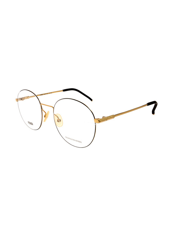 Fendi Full-Rim Round Gold Eyeglass Frames for Men, Transparent Lens, FF M0049 0J5G 00, 52/20/150