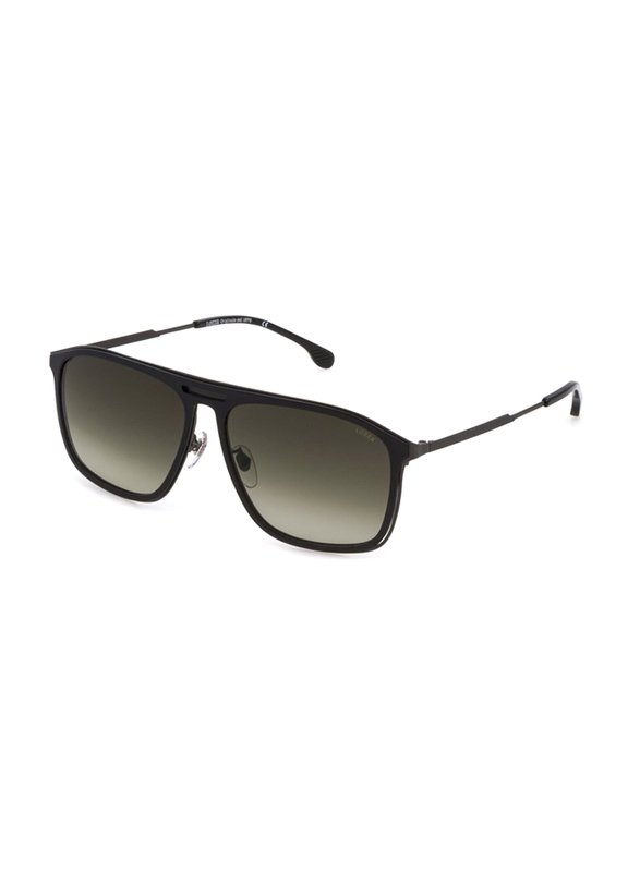 Lozza Full-Rim Square Shiny Black Sunglasses For Men, Green Gradient Lens, SL4285 610700, 61/14/145