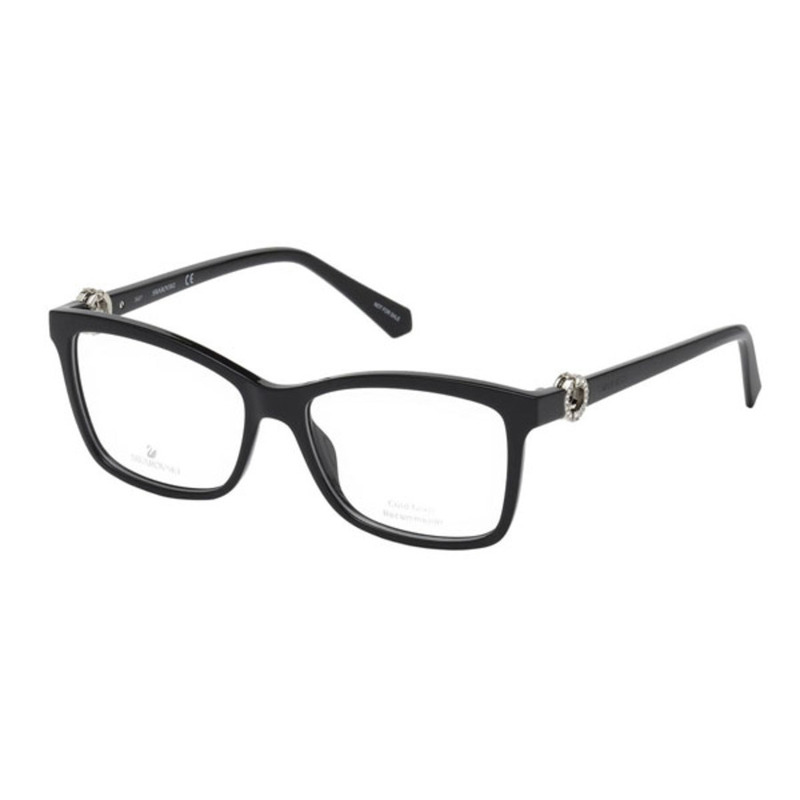 Swarovski Full-Rim Rectangular Shiny Black Eyeglasses for Women, Clear Lens, SK5255 001, 53/15/140