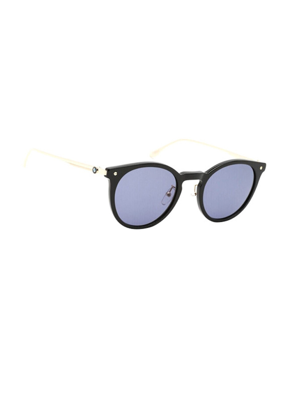 BMW Polarized Full-Rim Round Black Sunglasses For Women, Blue Lens, BW0007 01V