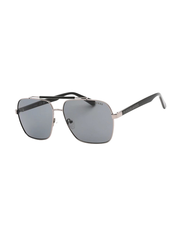Guess Polarized Full-Rim Pilot Shiny Gunmetal Sunglasses For Men, Smoke Dark Grey Lens, GF5111 08A