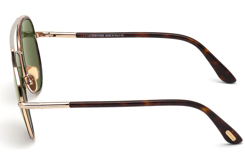 Tom Ford Full-Rim Pilot Dark Havana Brown Sunglasses for Men, Green Lens, FT0748 52N, 59/16/140