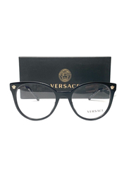 Versace Full-Rim Round Black Eyeglass Frames for Women, Transparent Lens, VE3291 GB1, 51/18/140