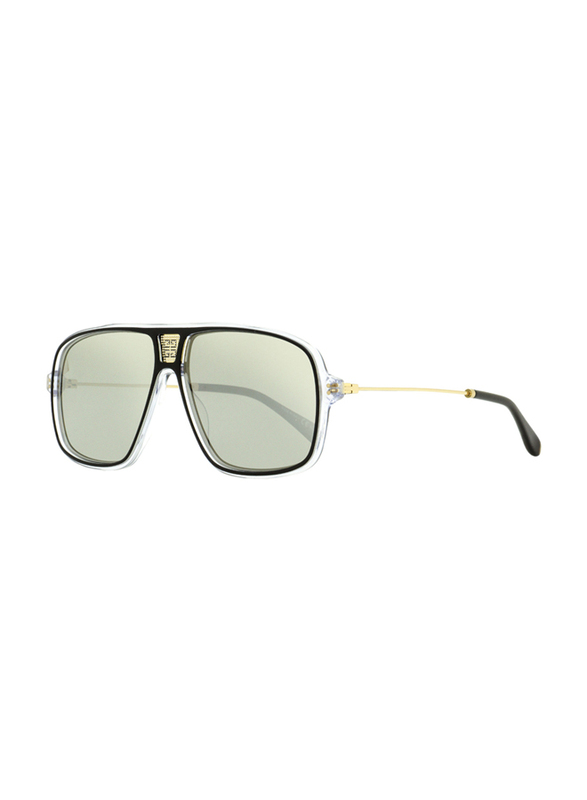 Givenchy Full-Rim Pilot Black Crystal Sunglasses for Men, Silver Mirror Lens, GV 7138/S 07C5 T4, 61/12/145