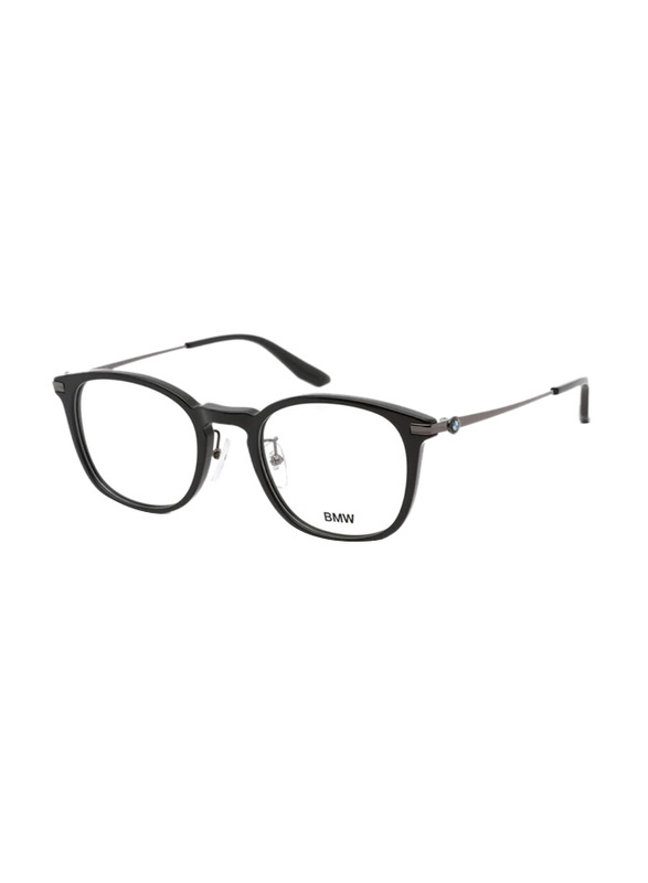 BMW Full-Rim Oval Shiny Black Eyewear Frames For Men, Mirrored Clear Lens, BW5021 001, 52/22/145