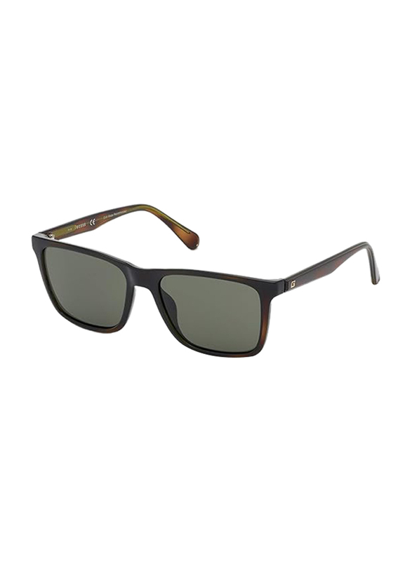 Guess Full-Rim Square Dark Havana Sunglasses for Men, Green Lens, GU6935 52N