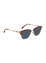 Lacoste Full-Rim Light Gold Square Sunglasses for Men, Blue Lens, L106SND 718, 52/20/145