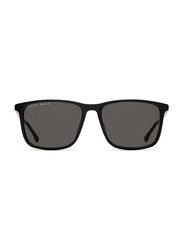 Hugo Boss Full-Rim Rectangular Black Sunglasses for Men, Grey Lens, BO1046/S/IT, 56/17/145