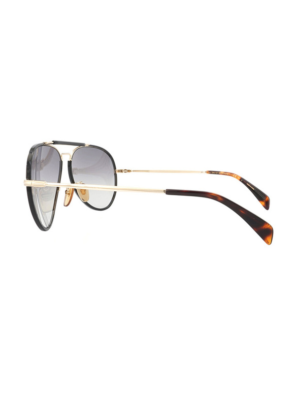 David Beckham Full-Rim Pilot Black/Gold Sunglasses for Men, Grey Gradient Lens, DB 7003/S J5G, 61/13/140