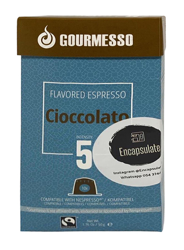 

Gourmesso Chocolate Espresso Coffee Capsules, Nespresso Compatible, Intensity 5, 10 Capsules, 50gm