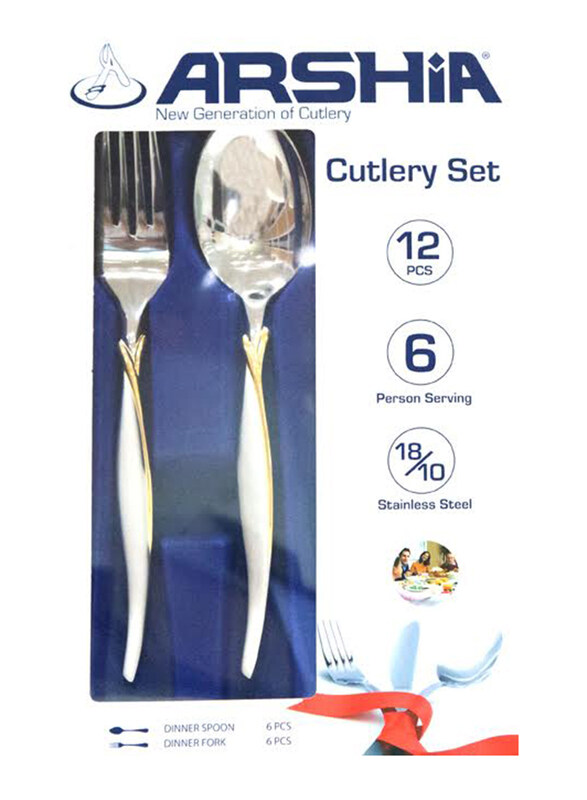 

Arshia 12-Piece Dinner Knife & Dinner Fork Set, TM064S-2131, Silver/Gold