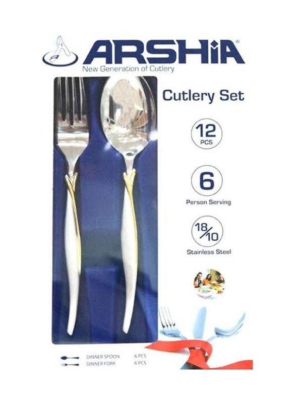 Arshia 6-Piece Dinner Spoon & Dinner Fork Set, TM145S-908, Silver