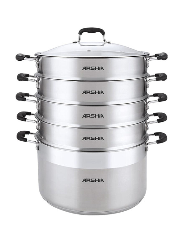 

Arshia 28cm 4-Layer Stainless Steel Pot with Steamers & Glass Lid, SS145-2777, Silver