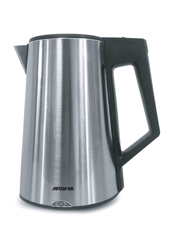 Arshia Electric Stainless Steel Cordless Kettle, 1800W, EK133, Silver/Black