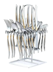 Arshia 24-Piece Matte Cutlery Set with Dessert Knife & Stand, TM145S-2080, Silver