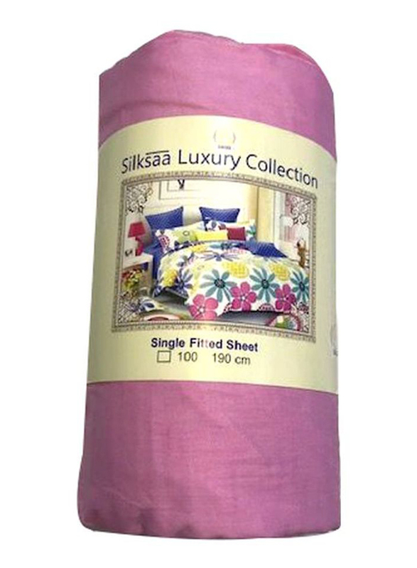 Silksaa Luxury Collection Fabric Fitted Sheet, 100 x 190cm, Dark Pink, Single