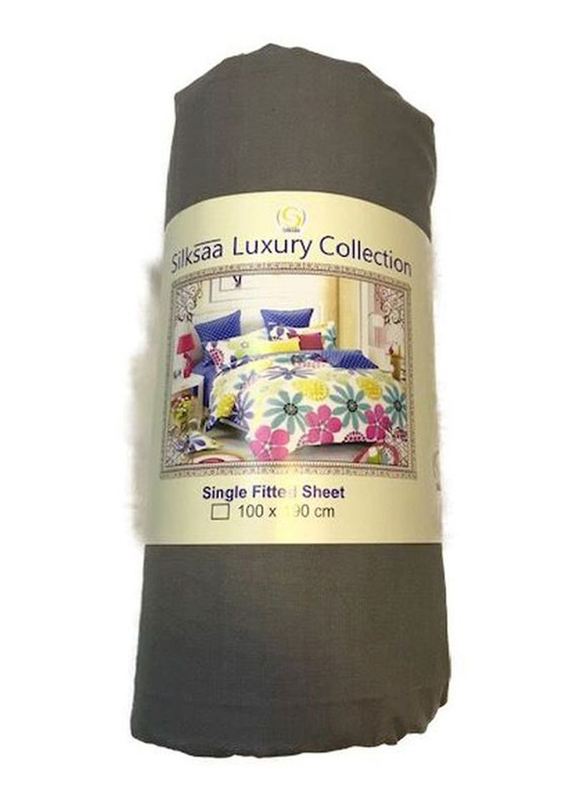 Silksaa Luxury Collection Fabric Fitted Sheet, 100 x 190cm, Dark Grey, Single