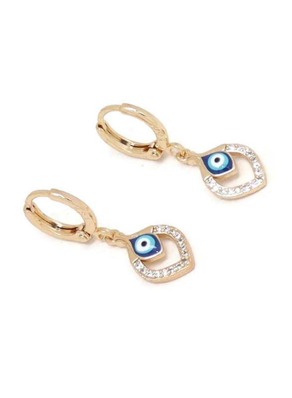 Florence Collection 2-Piece Gold Plated Teardrop Evil-Eye Protection Necklace and Earrings Jewellery Set for Women, with Cubic Zirconia Stone, Blue/Gold