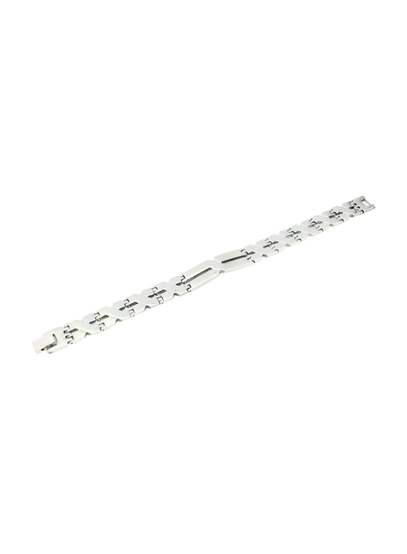 Florence Collection Stainless Steel Bracelet for Men with Fold Over Clasp & Criss Cross Lock, Silver