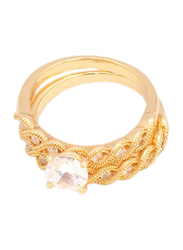Florence Collection 18k Gold Braid Design Wedding Ring for Women with Zircon Stone Studded, Gold, Free Size