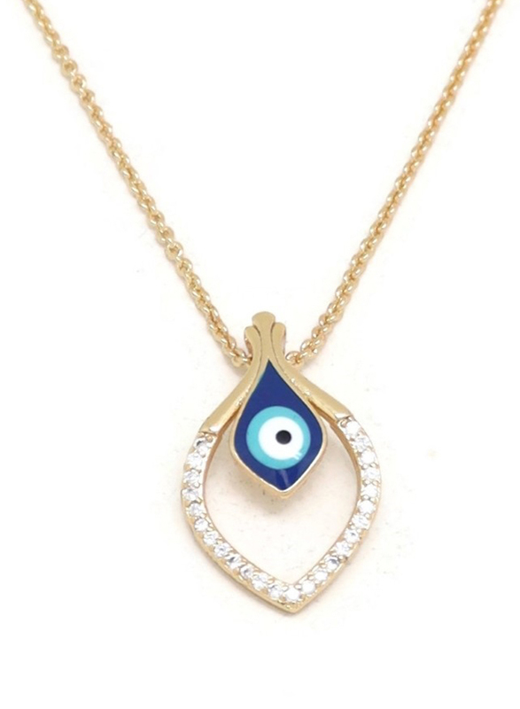 Florence Collection 2-Piece Gold Plated Teardrop Evil-Eye Protection Necklace and Earrings Jewellery Set for Women, with Cubic Zirconia Stone, Blue/Gold