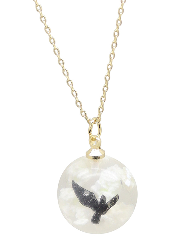 Florence Collection Gold Plated Copper Necklace for Women, with Sky Cloud Resin Ball Pendant, White/Gold