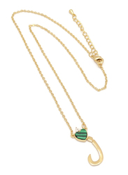 Florence Collection Gold Plated Copper Necklace for Women, with Heart and Arabic Letter L Pendant, Green/Gold
