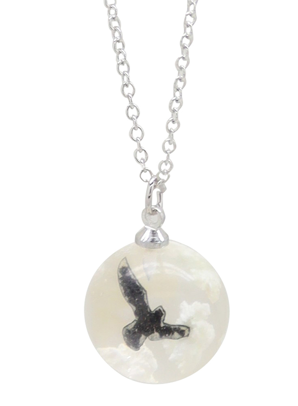 Florence Collection Silver Plated Copper Necklace for Women, with Sky Cloud Resin Ball Pendant, White/Silver