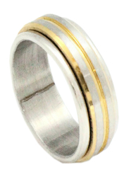 Florence Collection Two Tone Stainless Steel Round Ring for Men, Silver, Free Size