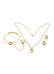 Florence Collection 3-Pieces 18K Gold Plated Jewellery Set for Girls, with Earrings, Bracelet, Ring and Necklace with Heart Shape Design, Gold