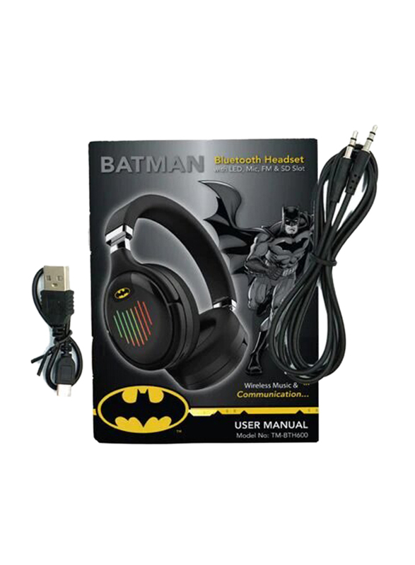 BATMAN Bluetooth Headset with LED, Mic, FM, AUX & SD Card Slot