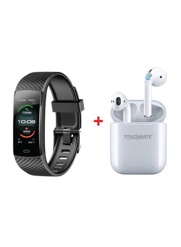 

Touchmate Waterproof Fitness Band with Wireless Bluetooth TWS Earbuds, Black