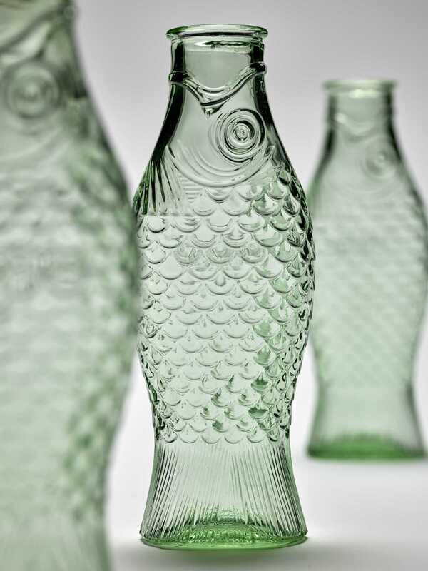 Serax 1 Ltr Fish & Fish By Paola Navone Glass Bottle, 307-B0816757, Transparent Green