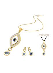 2-Piece 24K Gold Plated Brass Eye Jewellery Set for Women, Necklace and Earring, with Free Black Silk Cord, Gold
