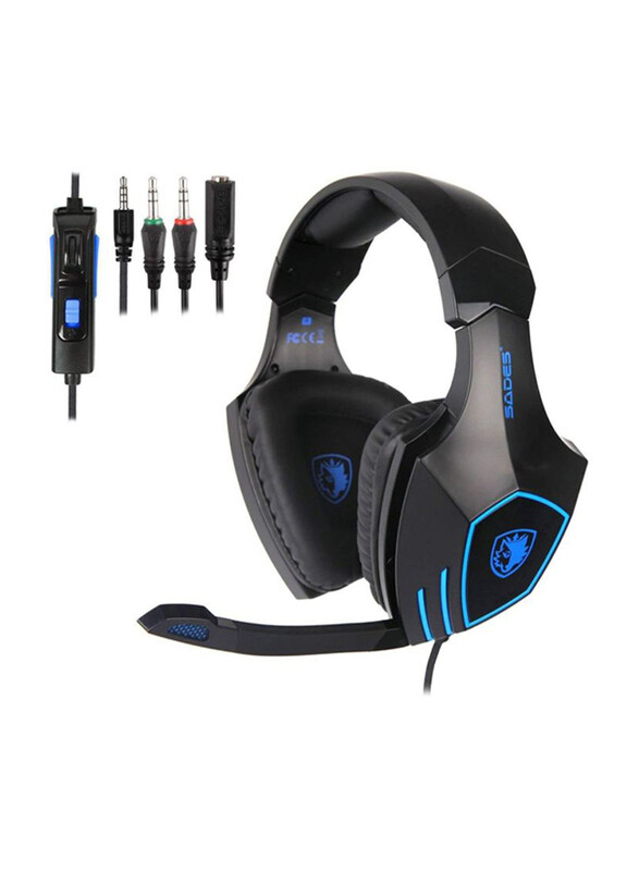 

Sades SA819 3.5mm Jack Over-Ear Gaming Headphones with Mic, Black/Blue