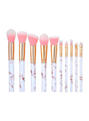 10-Piece Marble Pattern Make Up Brush Set, White/Gold/Pink