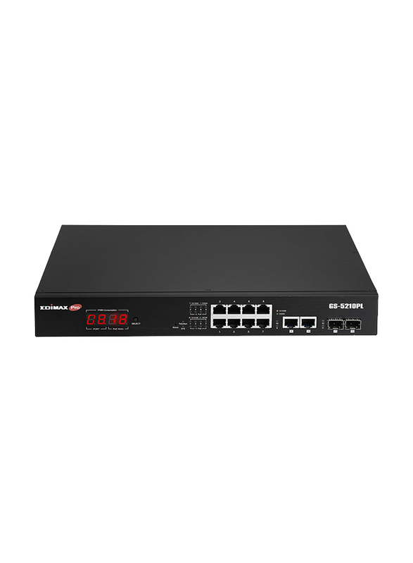 Edimax GS-5210PL Surveillance VLAN 12-Port Gigabit PoE+ Long Range Web Smart Switch with 2 Gigabit RJ45 Ports & 2 SFP Ports, Black