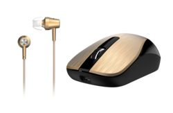 Genius MH-8015 Mouse & Headset Combo, Smart Eco Mobility Hairline Luxury Metallic Rechargeble and High Quality Headset With Smart Genius App, Gold