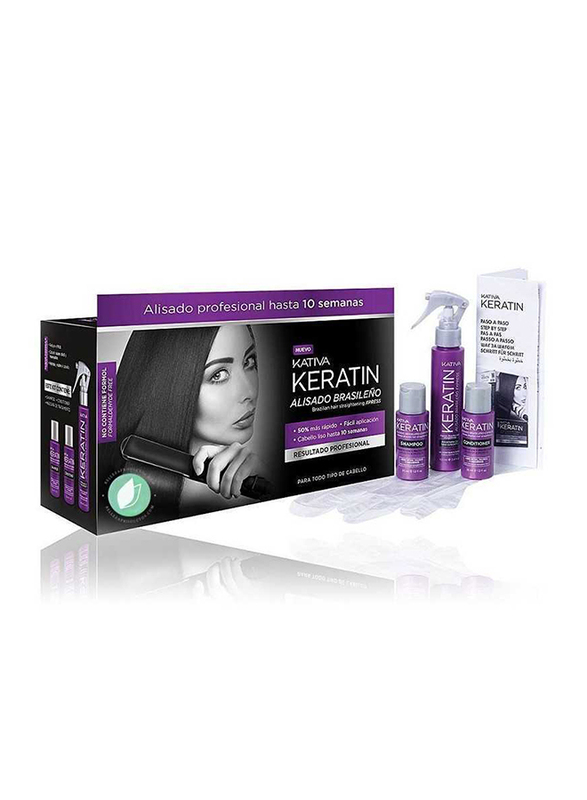 Kativa Keratin Alisado Xpress Kit for All Hair Types Set, Black, 3 Pieces
