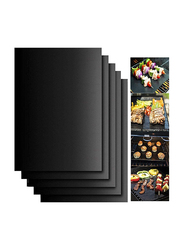 5-Piece Non-Stick Surface Heat Resistant Rectangular BBQ Grill Baking Mat, 40 x 30 x 0.2 cm, Black